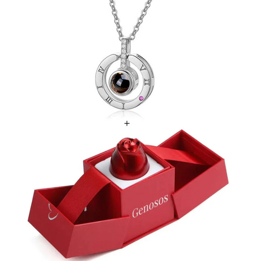 GENOSOS® ORIGINAL- Collar Amor Eterno en 100 Idiomas + Caja con Rosa