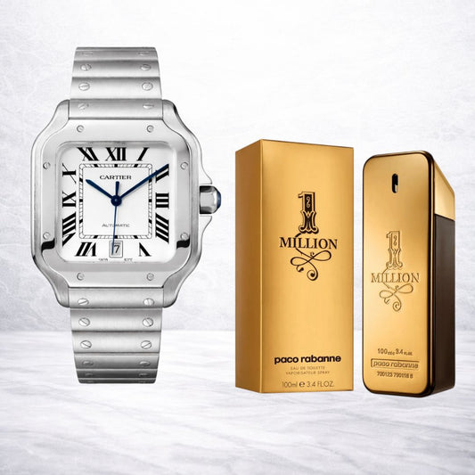 Cartier Santos Acero Elegante + Perfume One/Lady Million 1.1
