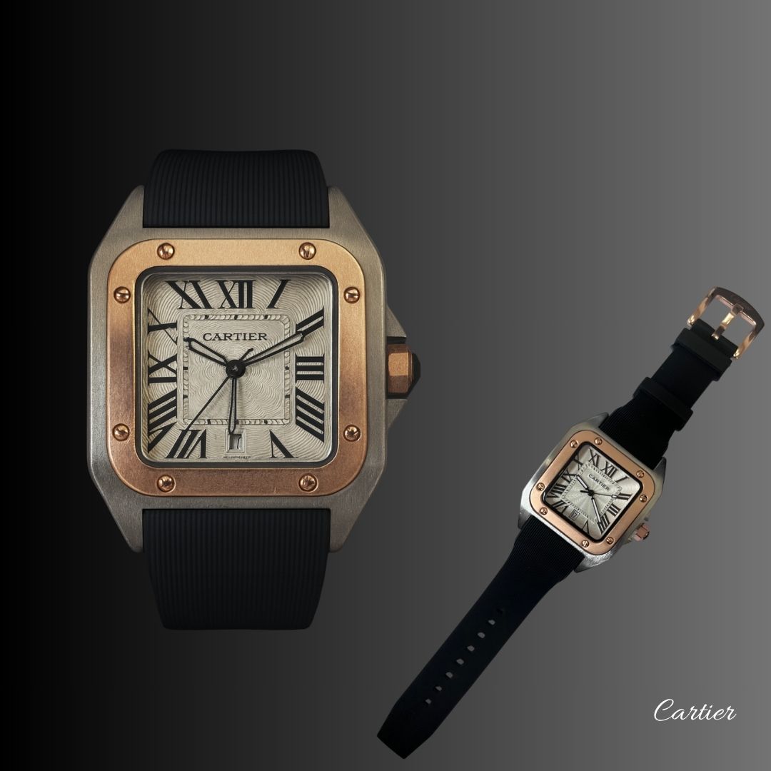 Cartier™ Santos Correa de Goma- Acero Elegante