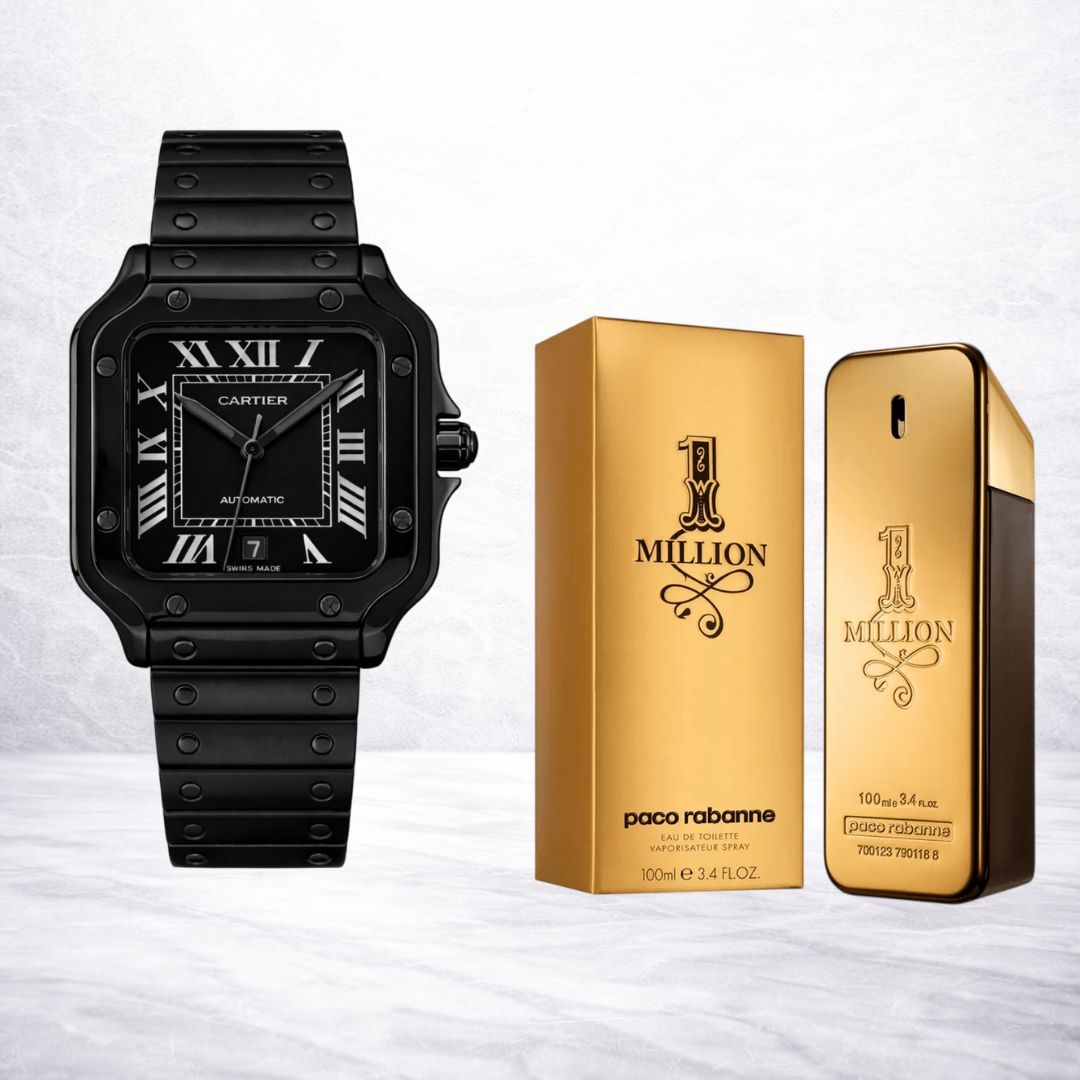Cartier Santos Acero Elegante + Perfume One/Lady Million 1.1